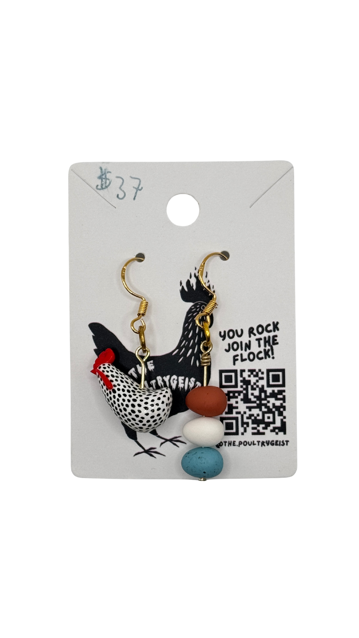 Barred Rock | Hand Sculpted Hen & Egg Earrings