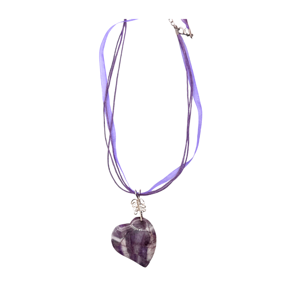 Amethyst Heart Pendant with Artisan Wire Detail