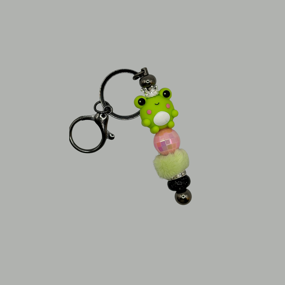 Beaded Keychain - 3D Frog Prince with Fuzzy Bead