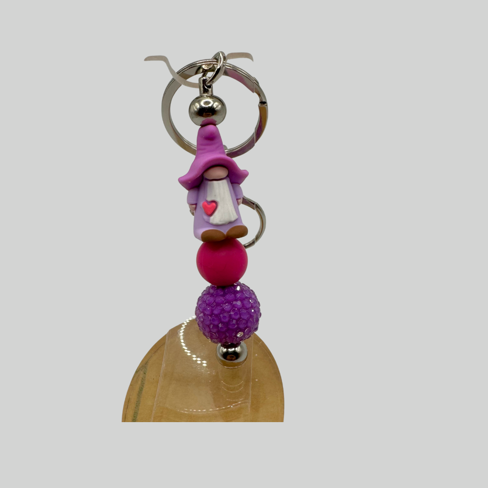 Beaded Keychain - Gnome in Purple