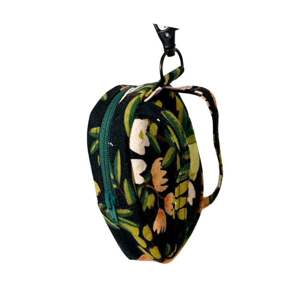 Keychain Backpack - Zipper - Clear Card Slot on Back - Black Peach