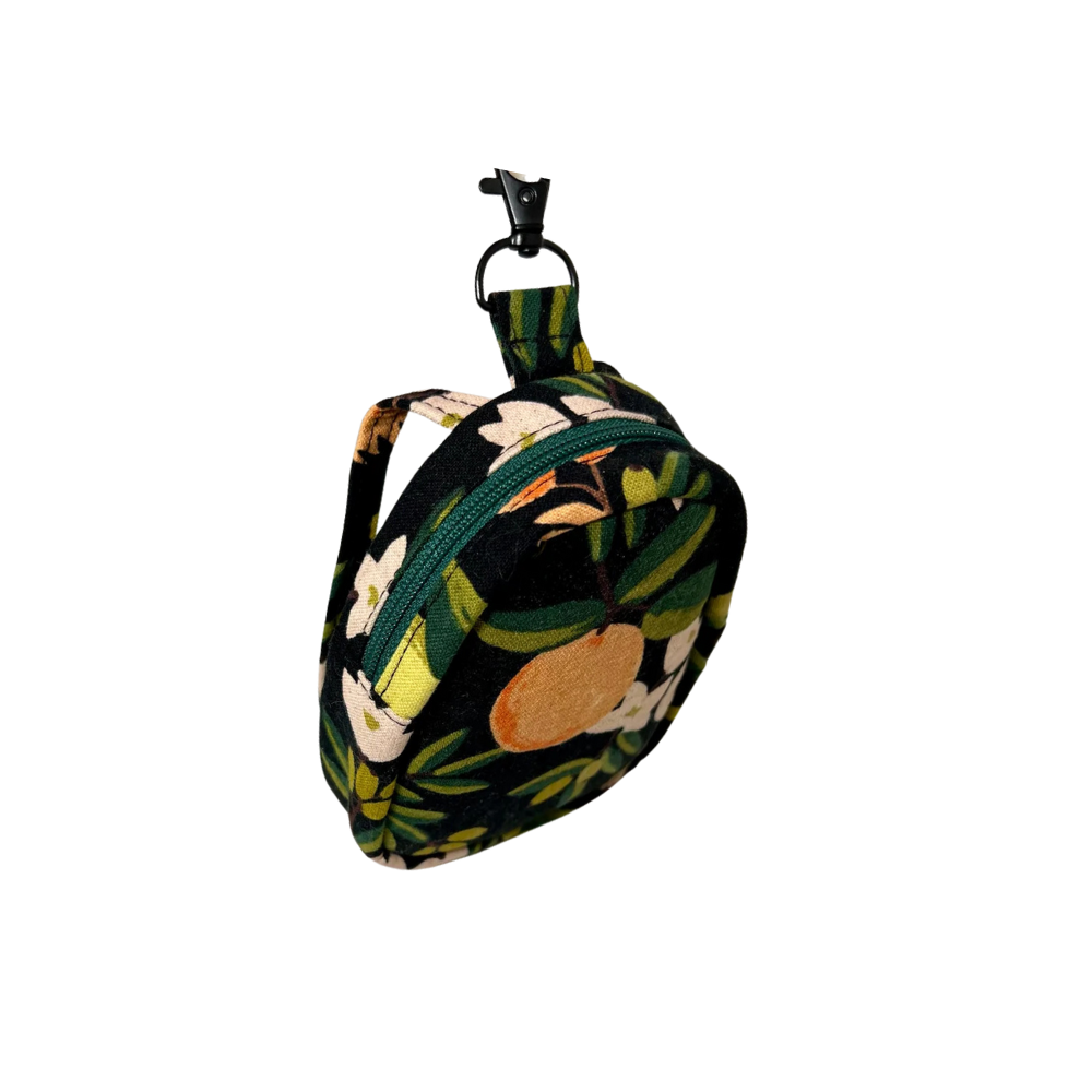 Keychain Backpack - Zipper - Clear Card Slot on Back - Black Peach