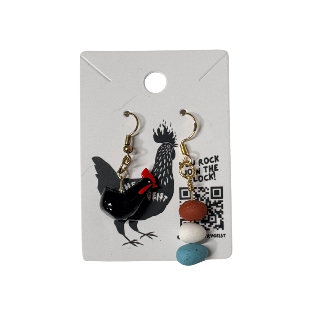 Hand Sculpted Hen & Egg Earrings | Handmade Painted Clay Jewelry | Chicken Lover Gift