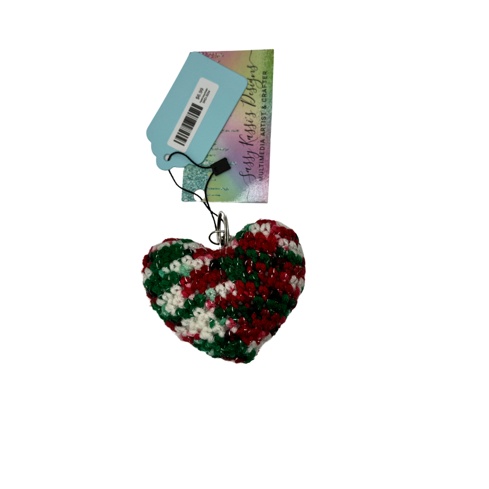 Crocheted Heart Keychain- Christmas
