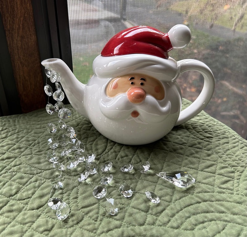 Christmas Santa Teapot | Crystal Suncatcher | Handcrafted Teapot Decor