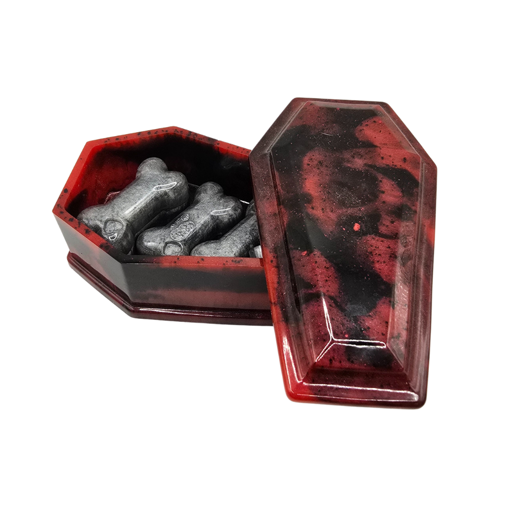 Coffin with Bones Black and Red
