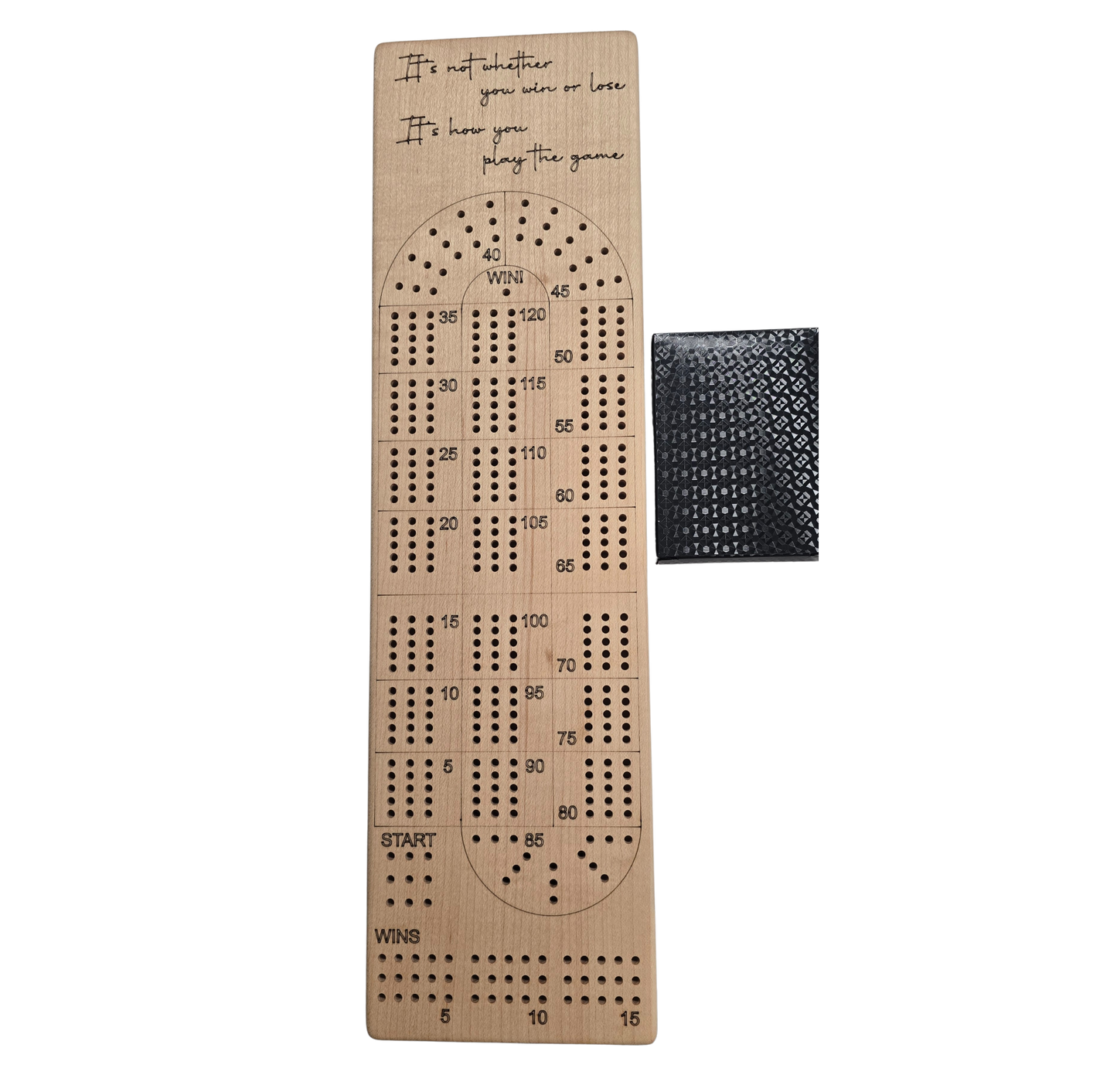 Wooden Cribbage Board - Handcrafted - Includes Pegs & Pack of Cards