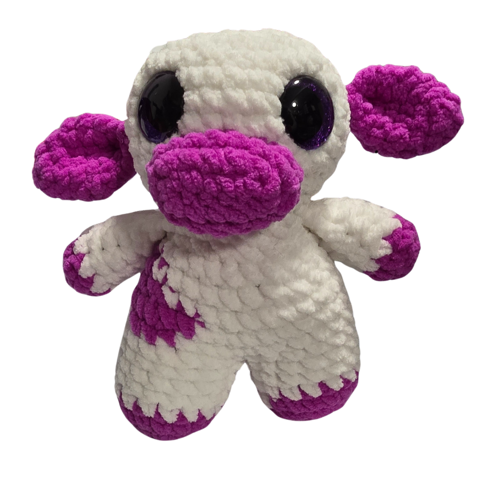 Crocheted White Cow w/ Purple Spots