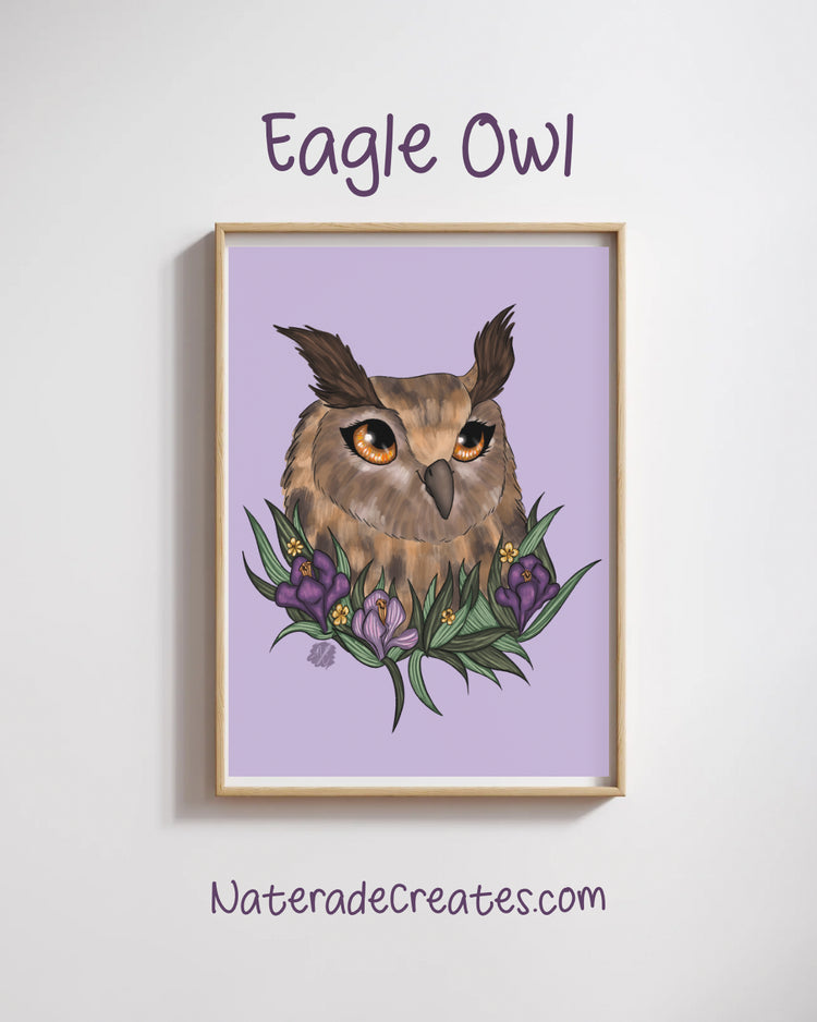 Eagle Owl Art Print - Original Artwork by Naterade Creates
