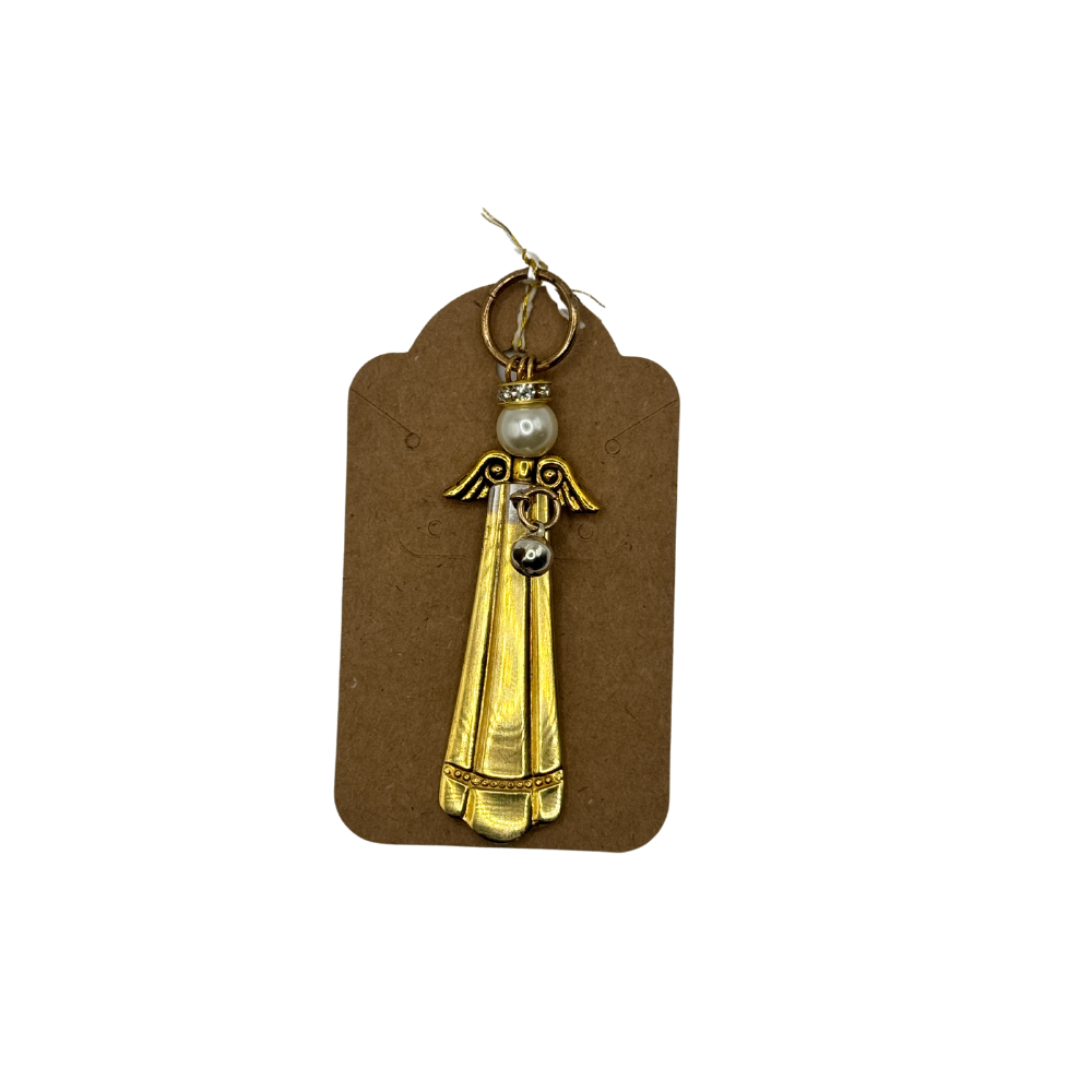 Gold Upcycled Flatware Angel Ornament with Crystal Halo & Wing Charm