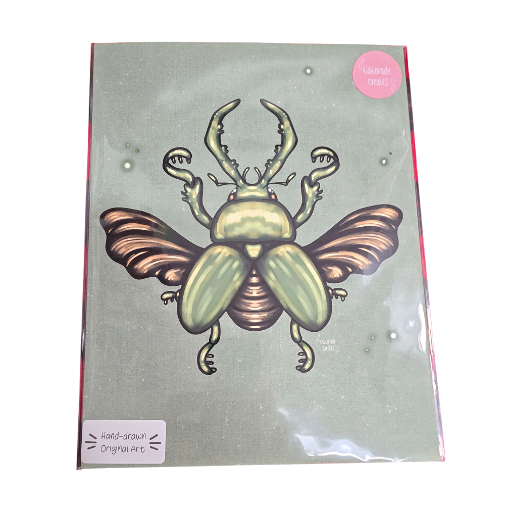 Green Beetle Print 8.5x11 Hand Drawn Original Art