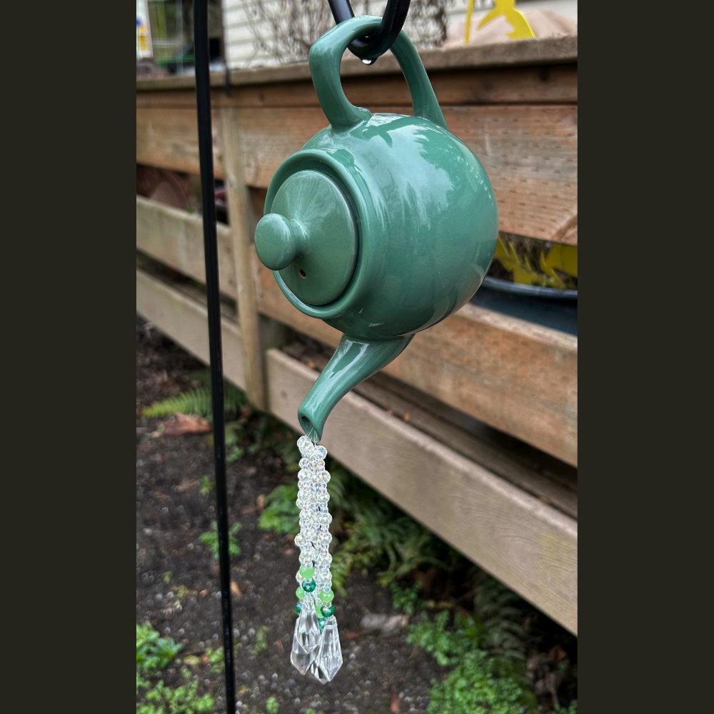 Emerald Ceramic Teapot Crystal Garden Decoration | Handcrafted Teapot Suncatcher