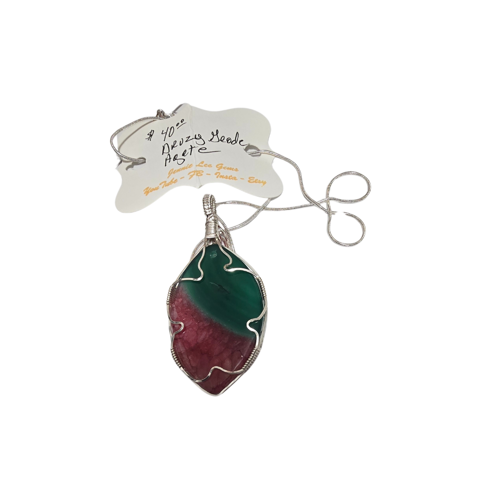 Handcrafted Wire Wrapped Red/Green Agate in Silver Necklace