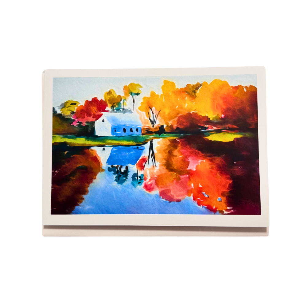 House In Trees - Reflection - Original Artwork Greeting Card