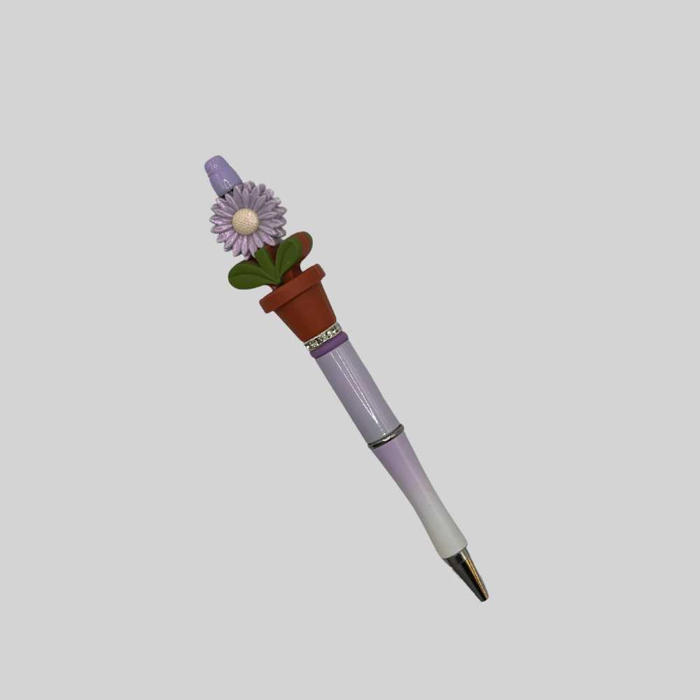 In Bloom Purple Sunflower Beaded Pen - Plastic Case & Refill Included