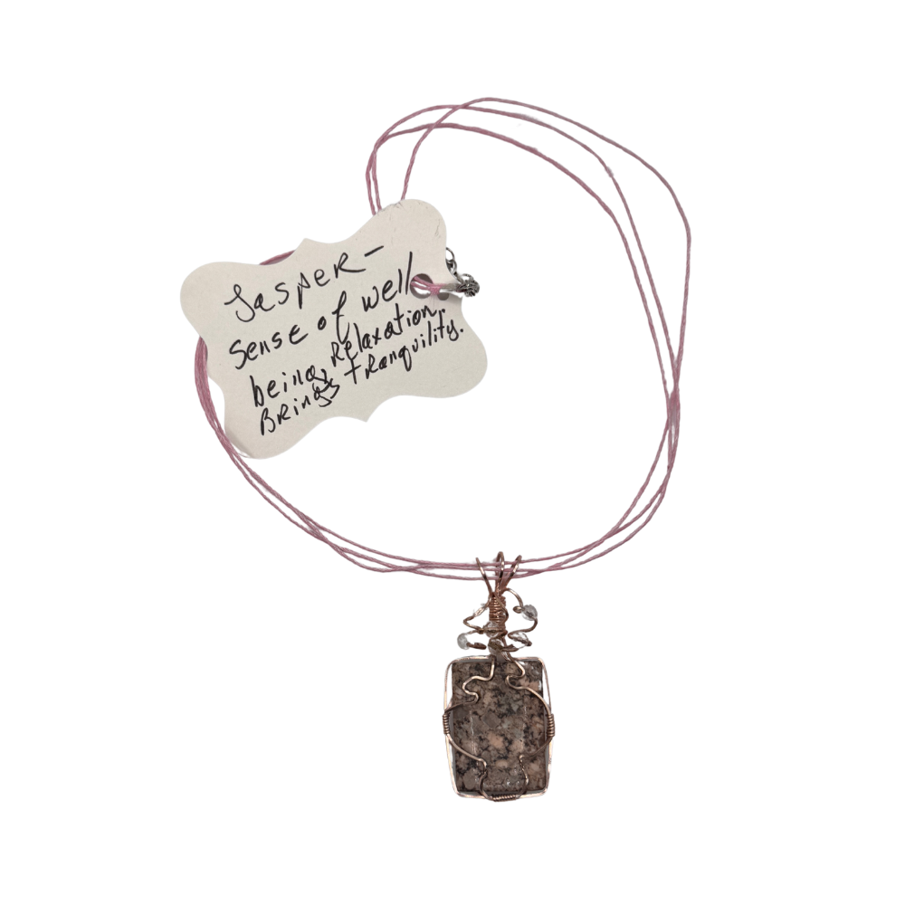 Jasper - Pink Organza Necklace Cord - Wire Wrapped Gemstone Necklace