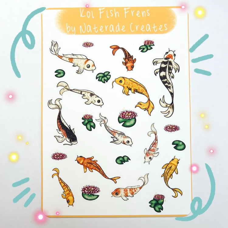 Koi Fish Sticker Sheet - Original Artwork by Naterade Creates