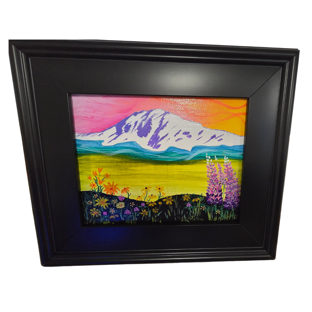 Mt. Rainier Spring Flowers Acrylic Painting