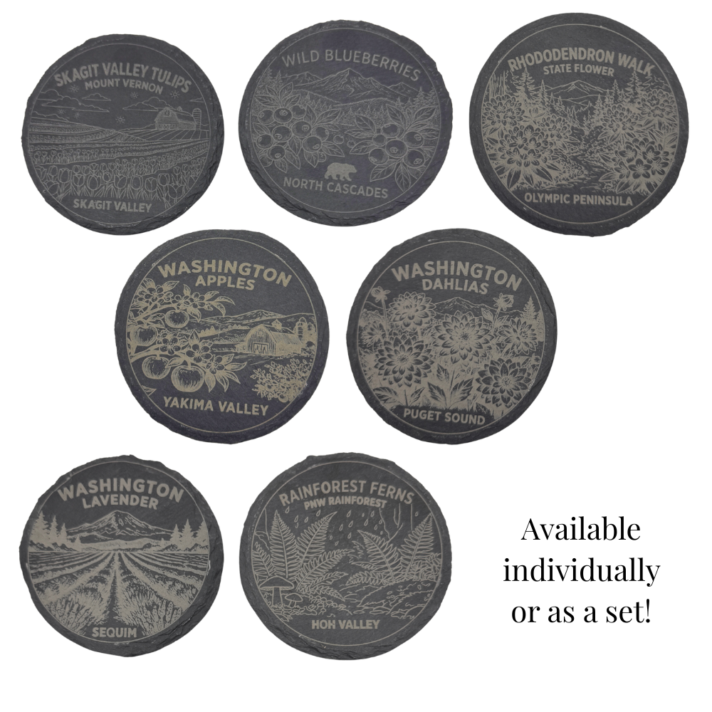 Laser Engraved Slate Coaster — Washington State Garden Series