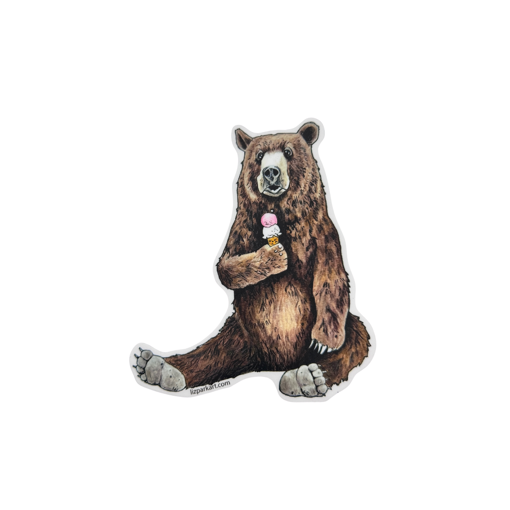 Ice Cream Bear | Handmade Original Artwork Sticker | Liz Park Art