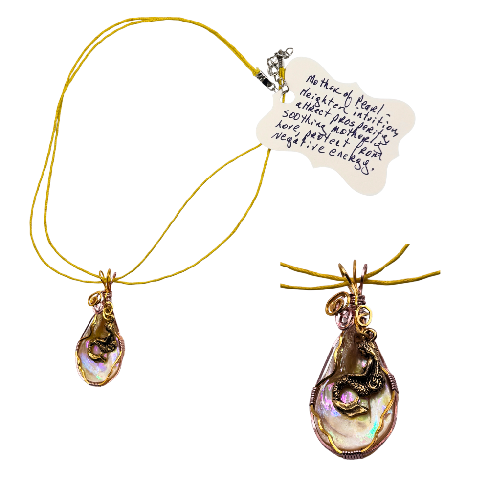Mother of Pearl & Mermaid Charm Wrapped Necklace