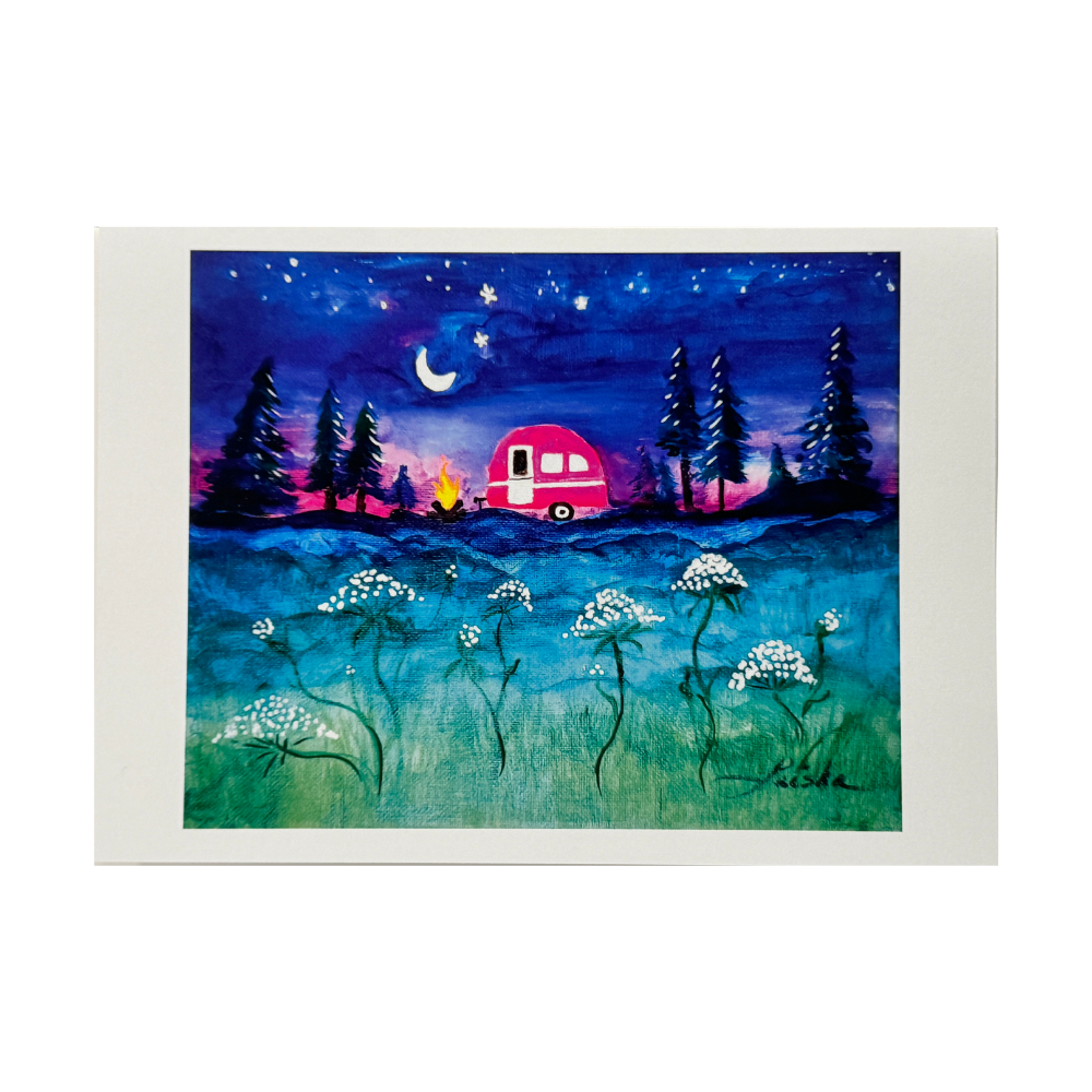 Port Susan Series Moonlight Trailer Camping Greeting Card