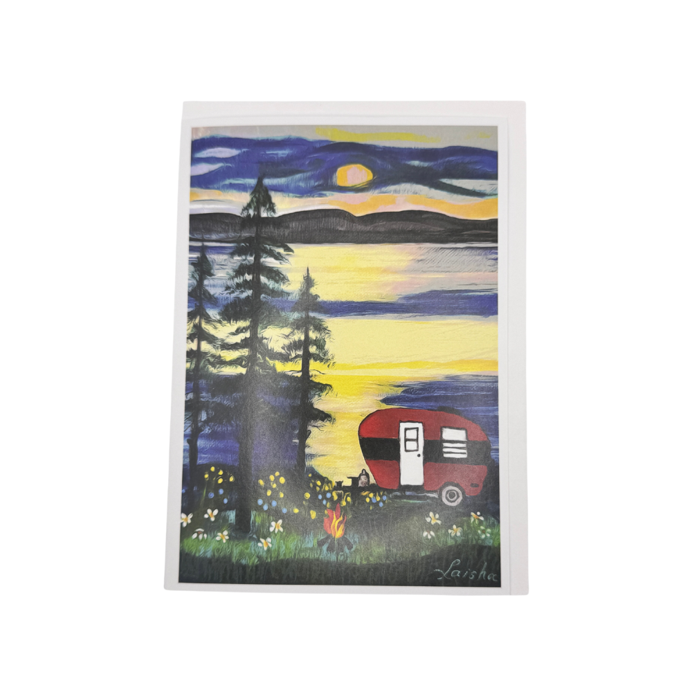 Port Susan Series Moonlight Camping Red Trailer (Vertical) Greeting Card