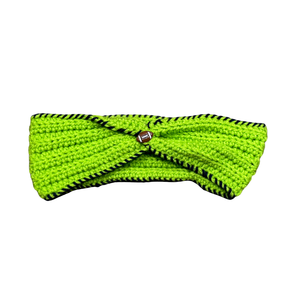 Football Hand Knitted Ear Warmers w/blue