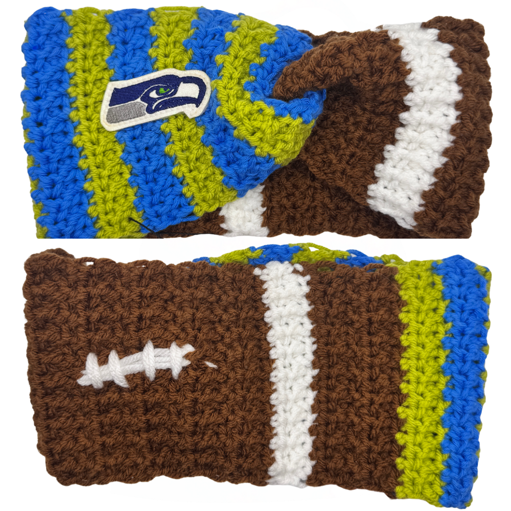 Adult Ear Warmer - Hand Crocheted With Seahawk patch