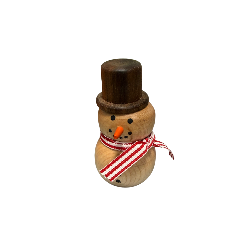 Handmade Wooden Snowman Decoration w/striped scarf