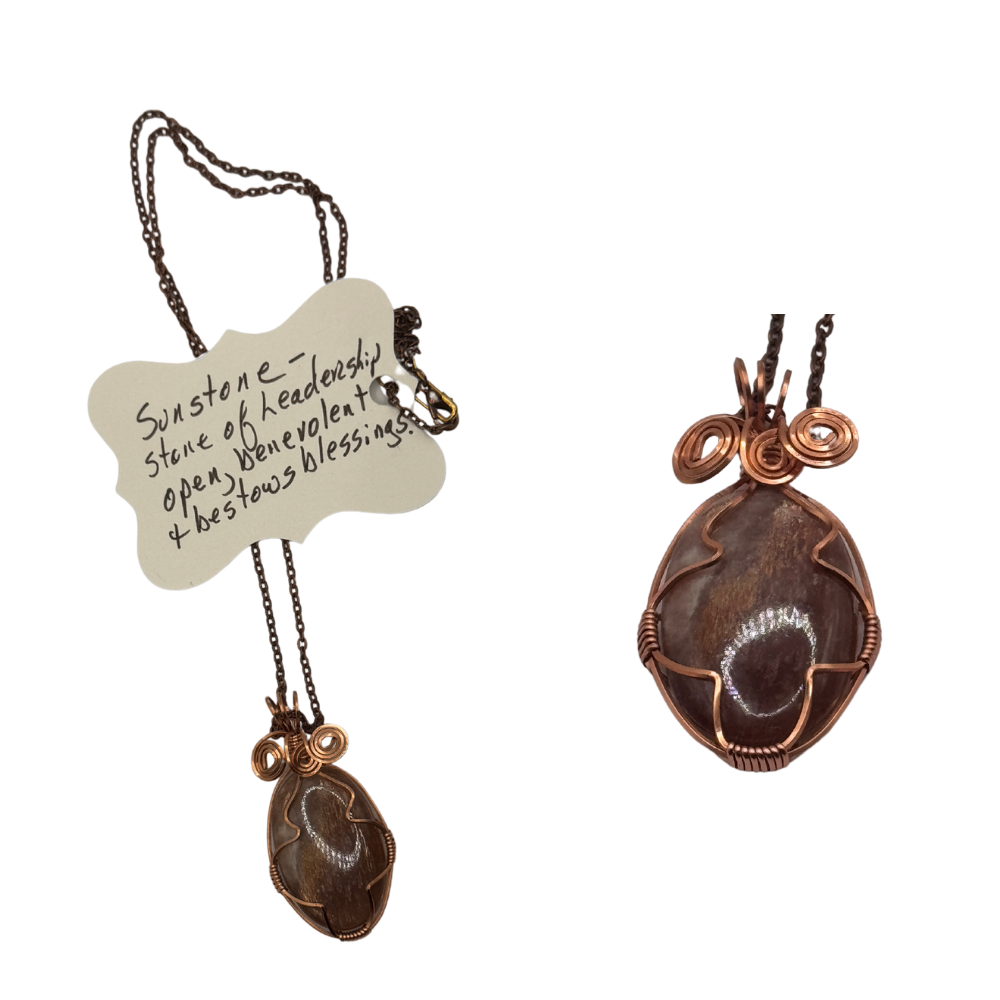 Wire-Wrapped Sunstone Pendant Necklace