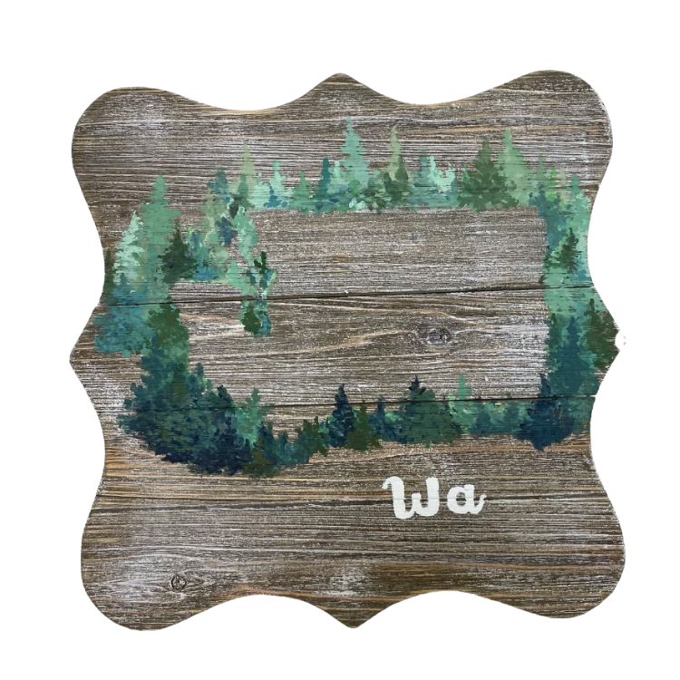 WA State with Trees Acrylic 15x15 Wood Decor Sign
