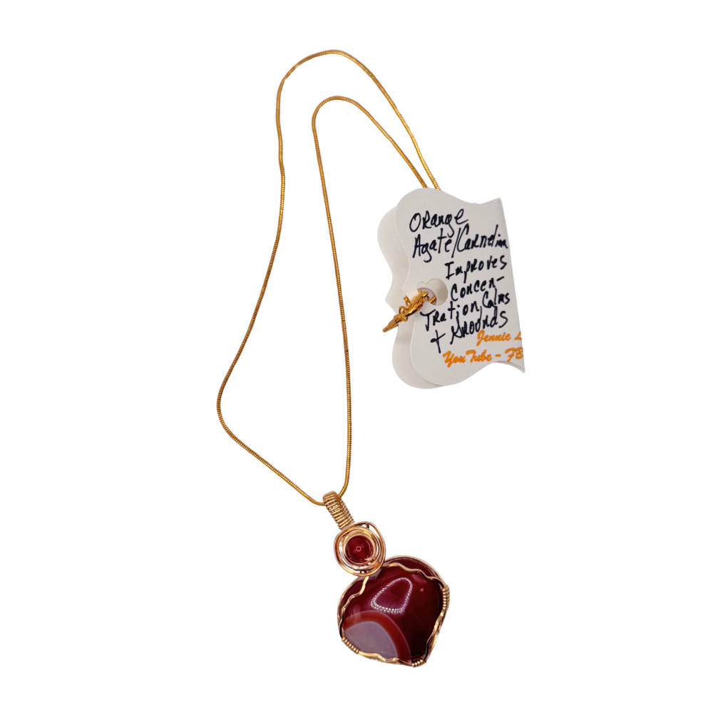 Wire Wrapped Carnelian Orange Agate Pendant Necklace