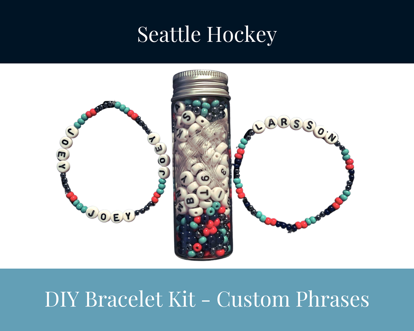 Custom Phrases- Express Your Love for the Seattle Kraken with our DIY Friendship Bracelet Kit - Make 8-12 Bracelets