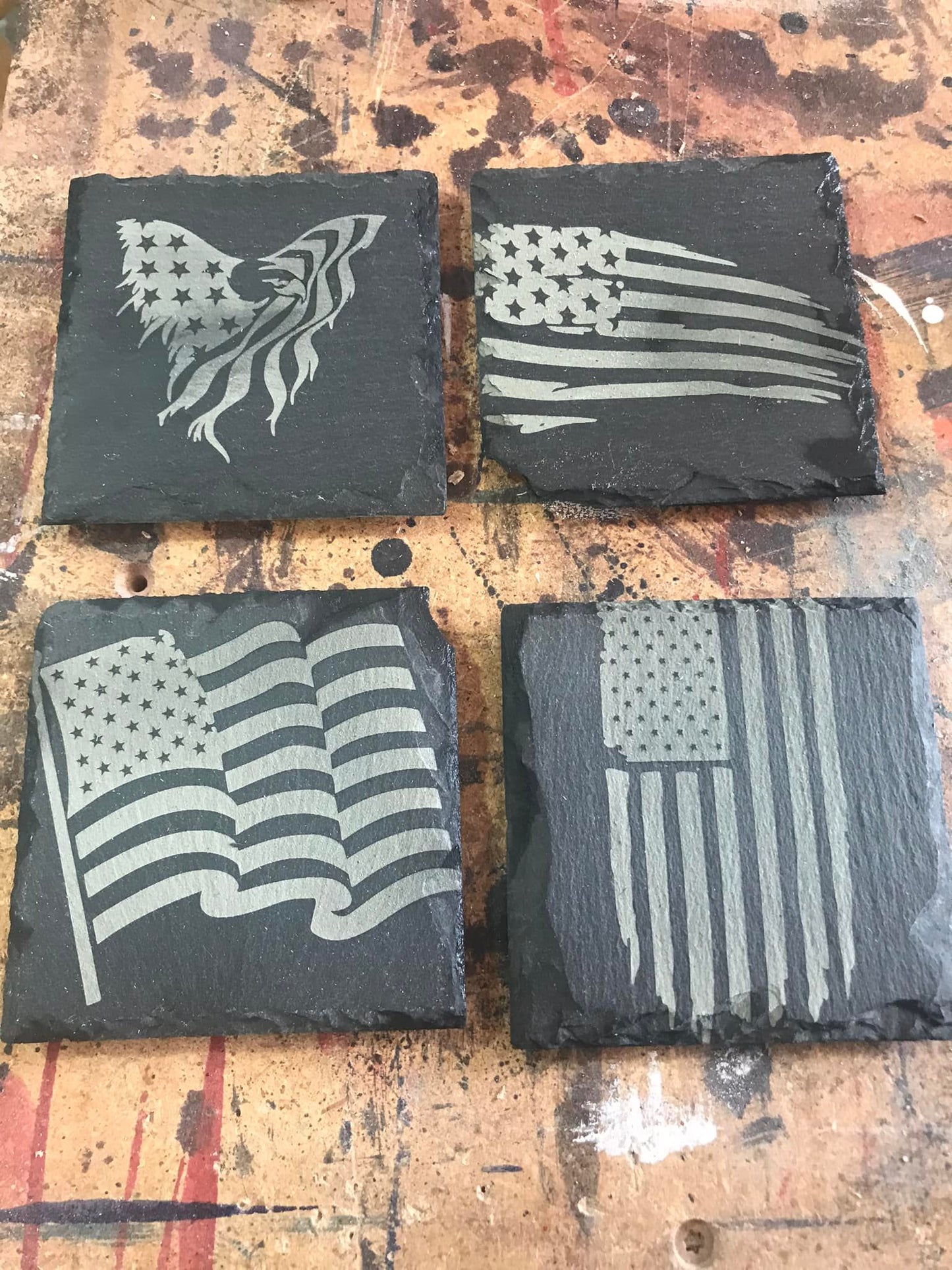 4" USA Patriotic Coaster Set (Slate)