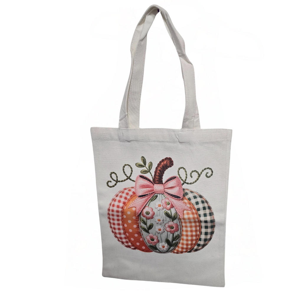 Sewn Pumpkin with Flowers Tote Bag