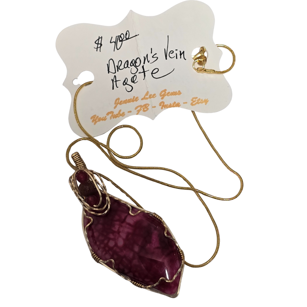Red Dragon's Vein Jasper in Gold Wire Wrapped Necklace