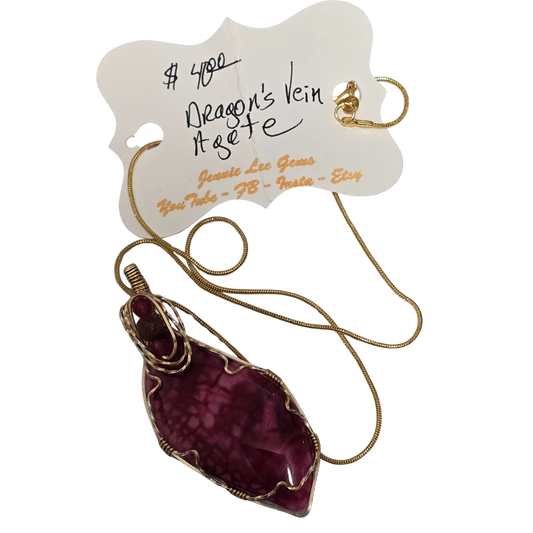 Red Dragon's Vein Jasper in Gold Wire Wrapped Necklace