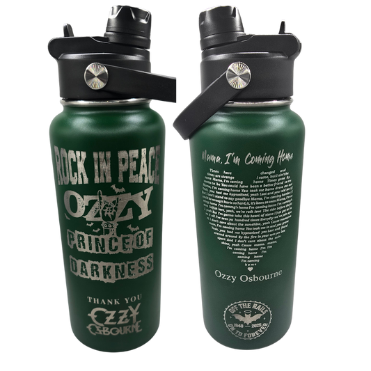 32oz Laser Engraved Green Water Bottle - Ozzy Tribute