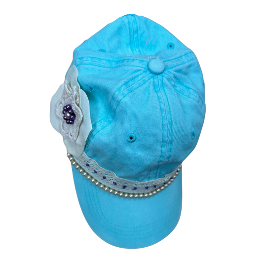 Ladies Hat Baby Blue w/Lace
