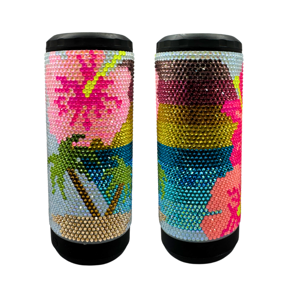 Beach Rhinestone Bling Koozie with Bluetooth Speaker