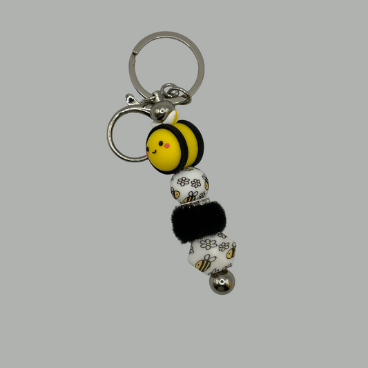 Beaded Keychain - 3D Bumble Bee with Fuzzy Bead