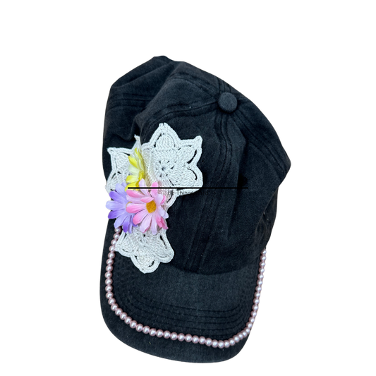 Ladies Hat Black w/Flowers