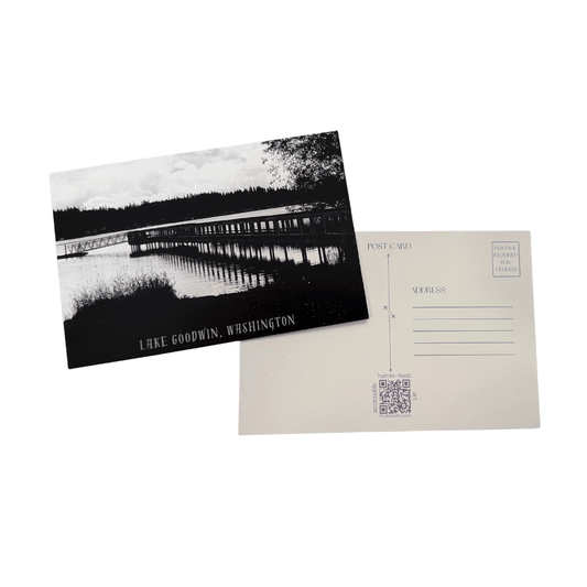 Lake Goodwin Black and White Postcard - Prints by Lillie Brock