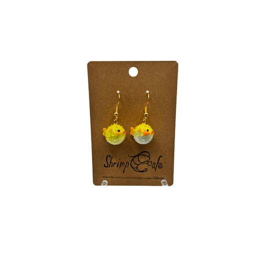 Puffer Fish Dangle Earrings - Handpainted