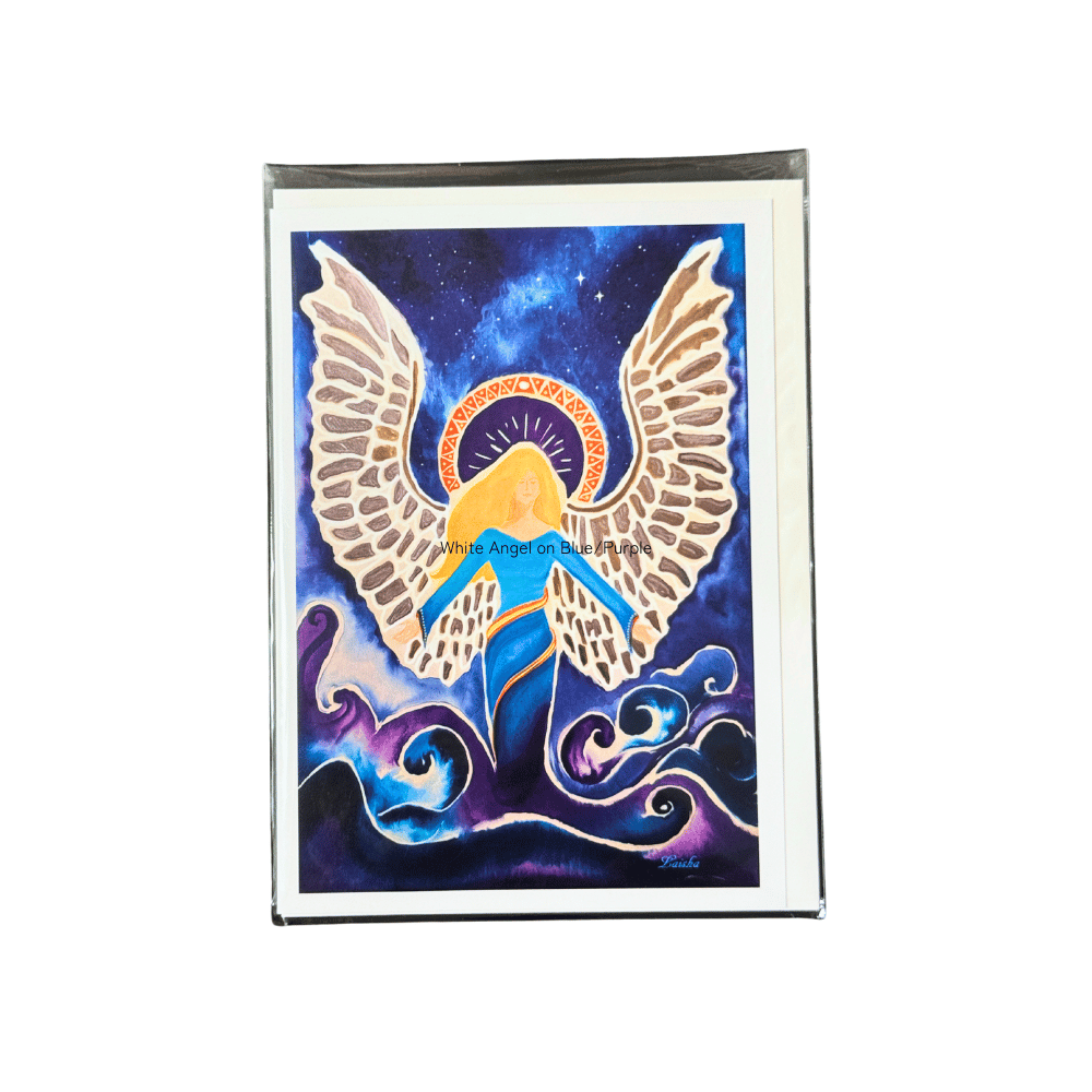 Blue/Yellow Dress Angel Greeting Card