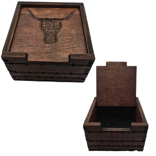 Handmade Wood Box - w/Bull and Barbed Wire