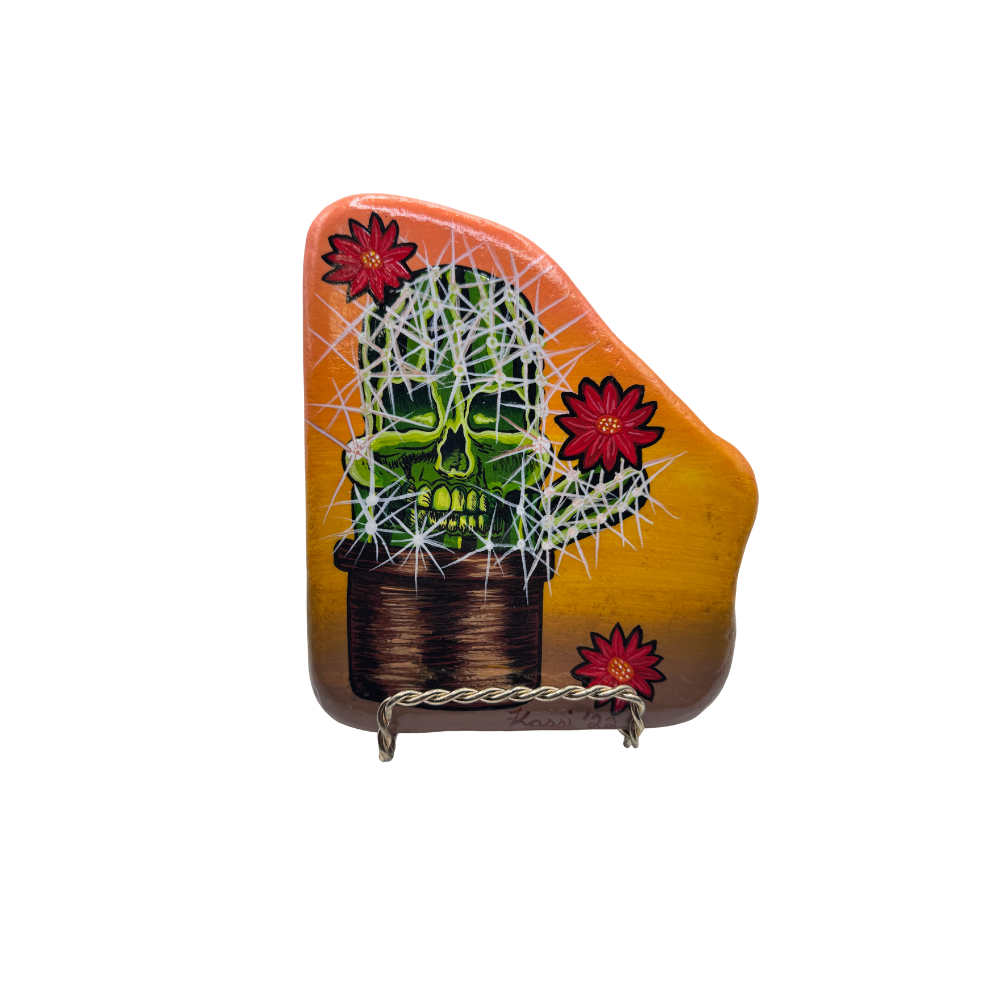 Skull Cactus Painted Rock