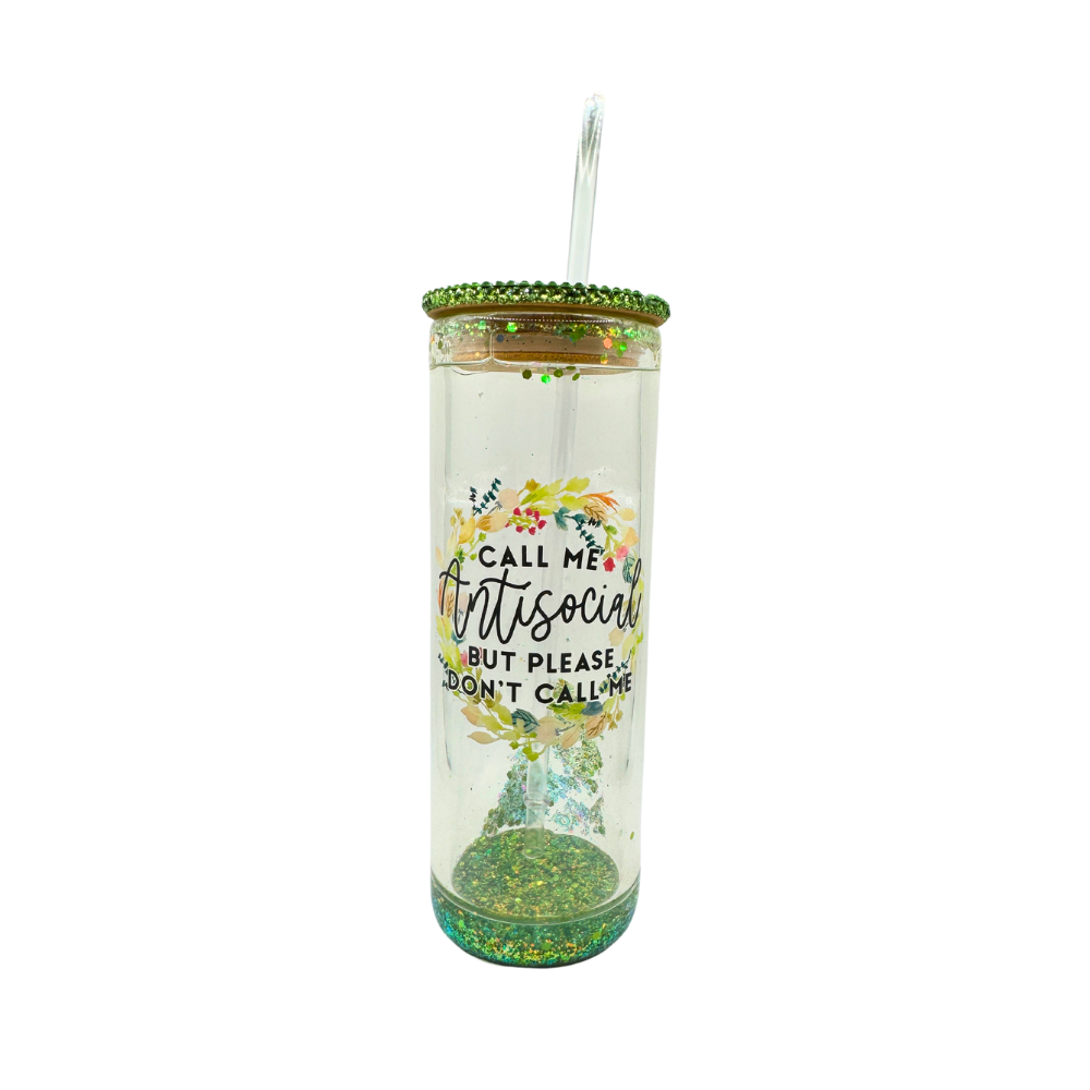 Call Me Antisocial, But Please Don't Call Me - Bling Rhinestone Tumbler - Waterglobe