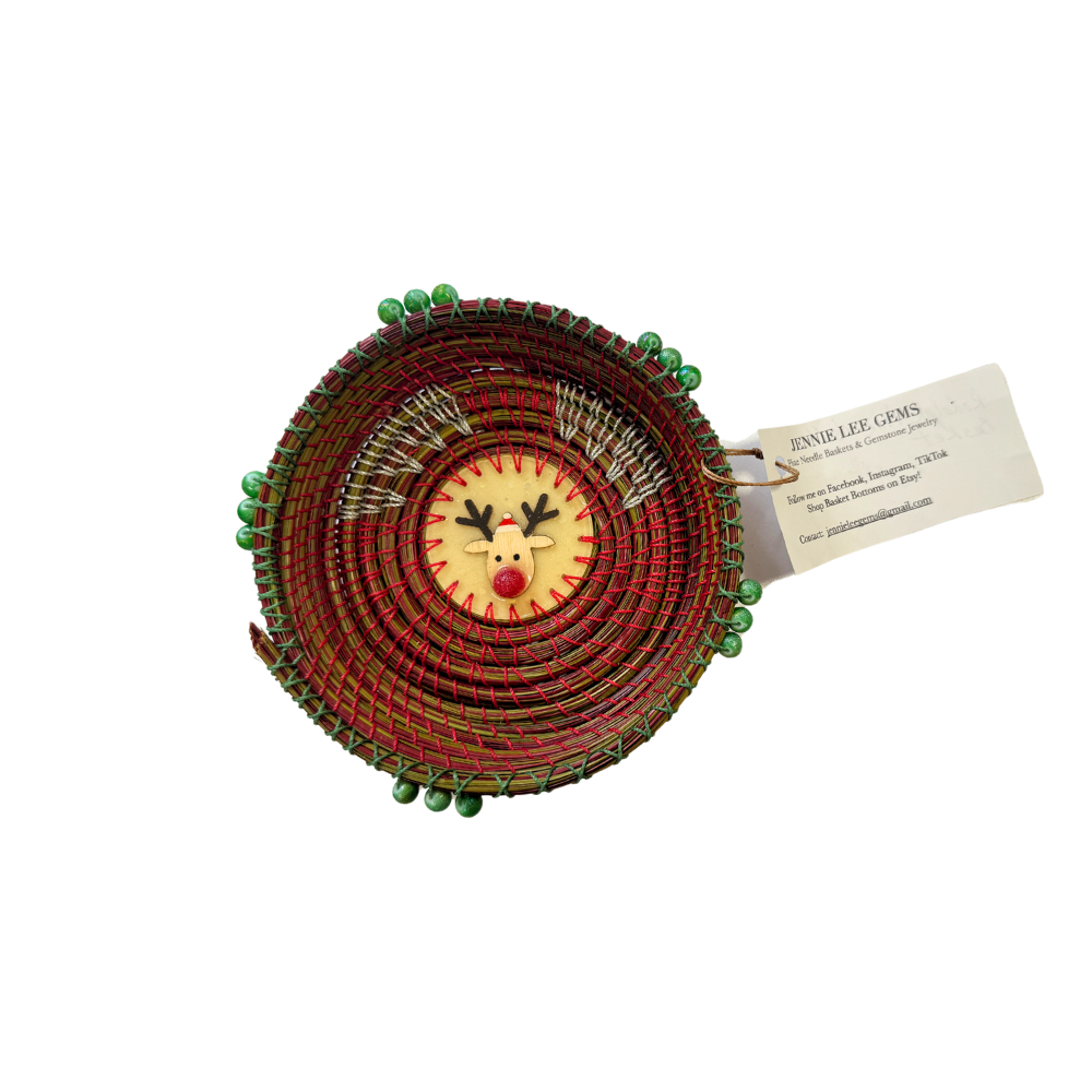 Pine Needle Basket - Christmas Rudolph